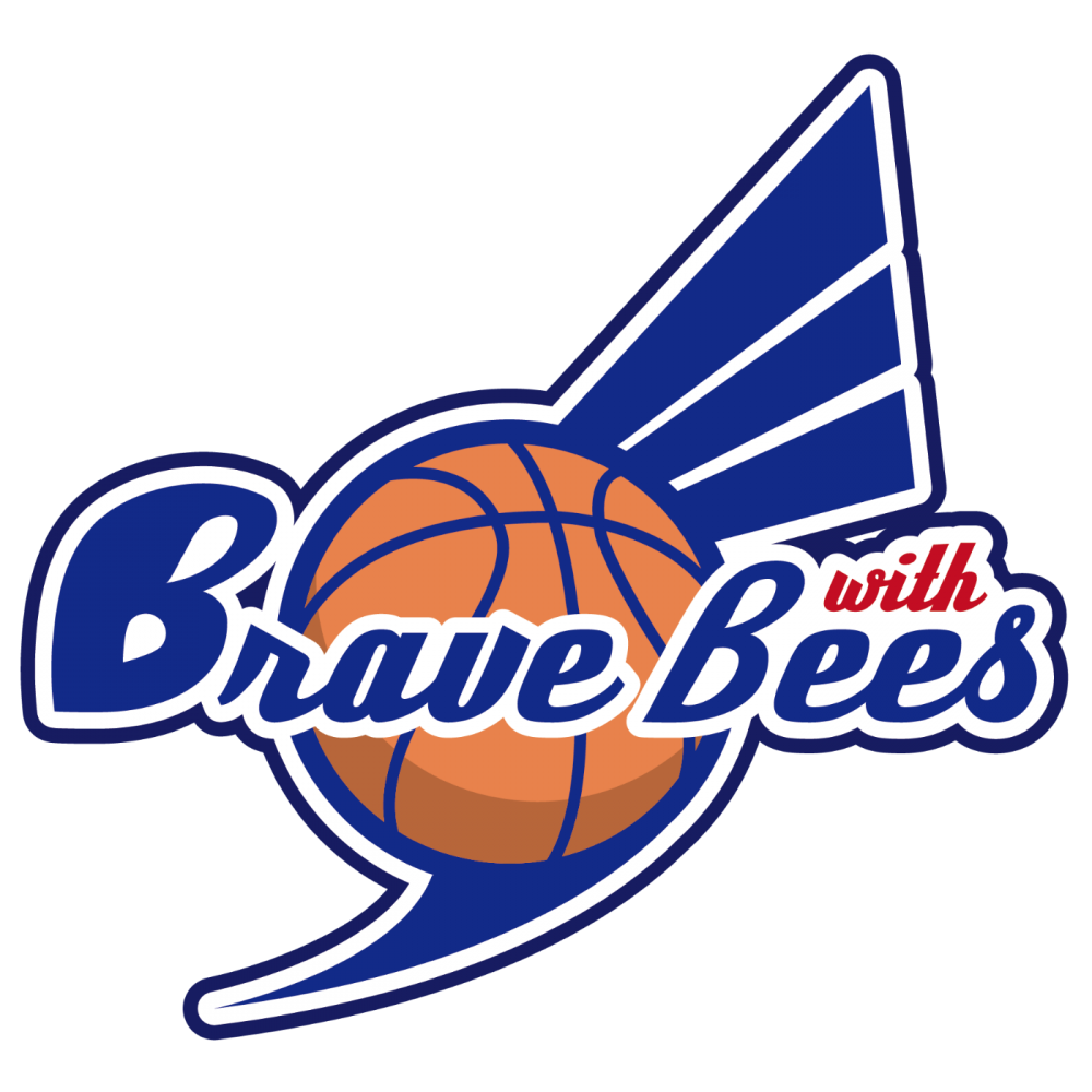 愛知学泉大学男子バスケットボール部のチーム名BraveBees（勇敢な蜂）をイメージしたバックのロゴの前にOBの優しさを文字で表現して、全国のOBと“共に”を赤で強調しました。